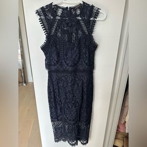 Sleeveless Navy Lace Midi Dress